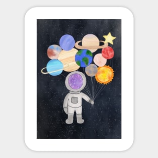 Astronaut Holding Planet Balloons Sticker